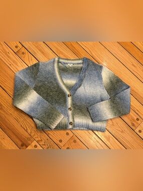 Garage Women’s Gradient Blue and Gray V‑Neck Cropped Cardigan Top Sweater XL